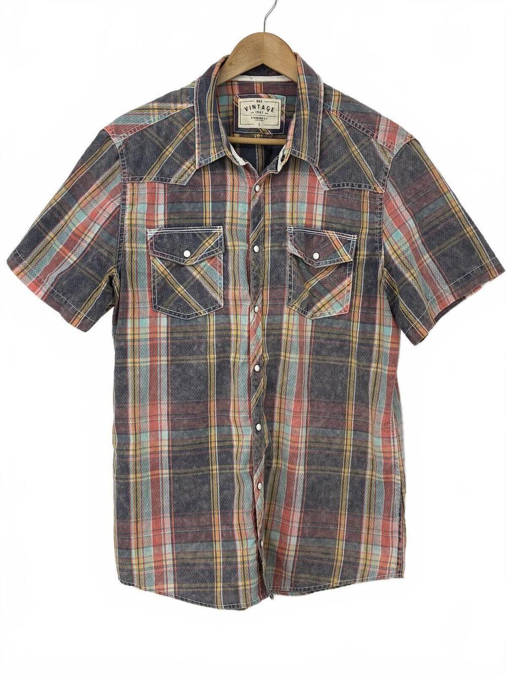 BKE Vintage Short Sleeve Plaid Western Snap Style Shirt